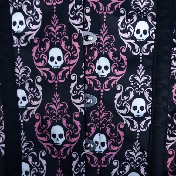 🆕️ 31"-34" Lavish XL underbust corset black pink white satin skulls corset busk - Picture 8 of 9